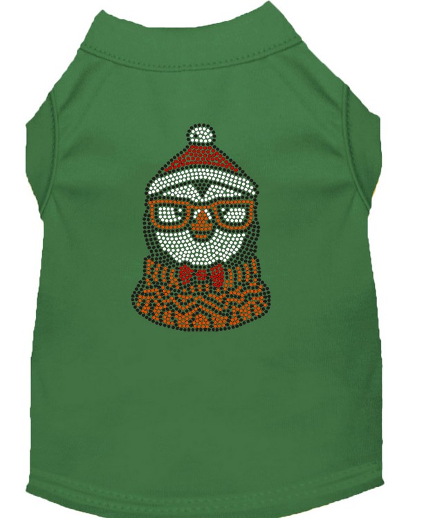 Hipster Penguin Rhinestone Dog Shirt Green Sm